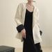 Black White Color-blocking Chinese-style Modern Chinese Blazer With V-neck, Elegant Women's Clothing, New Spring And_ecoleips.com