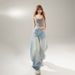 Blue Curved Wide-leg Jeans For Women, 2025 Autumn New Style, American Vintage, Loose High-waisted, Slimming Scythe Pants_ecoleips.com