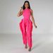 Women's Round Neck Sleeveless Top Wih Lace Drawsring Two-Piece Se High Wais Slimming Fashion Long Pans Tassel_ecoleips.com