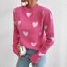 Women's Clothing New Heart Shaped Pattern Loose Round Neck Knitted Pullover Sweater_ecoleips.com