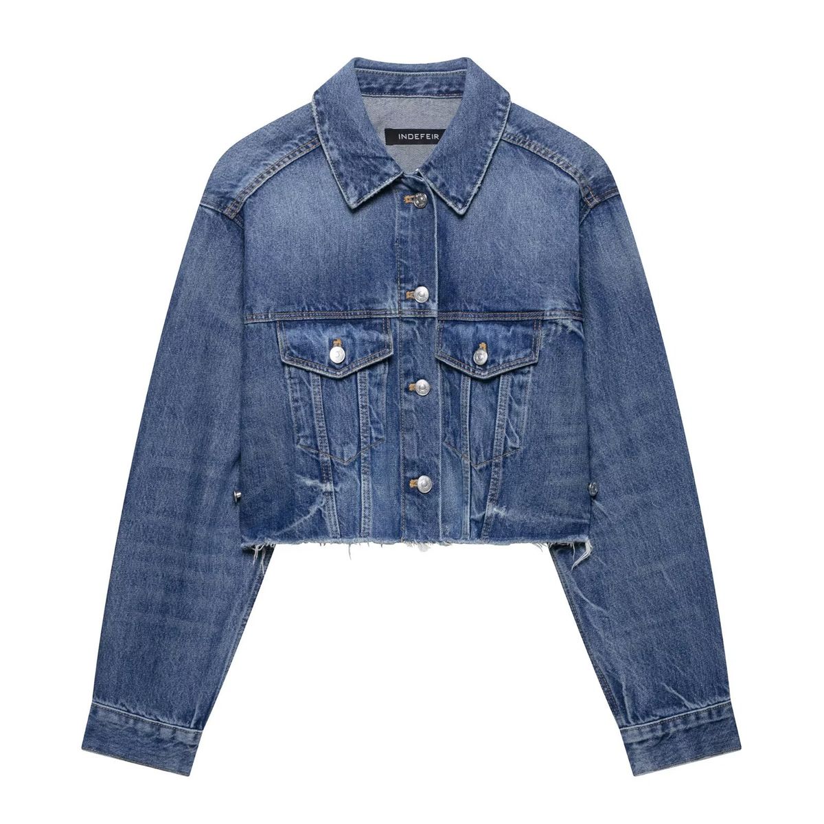 Women's Denim Jacket Casual Long Sleeve Round Neck Polyester Coat For Daily Wear XS/S/M/L_ecoleips.com