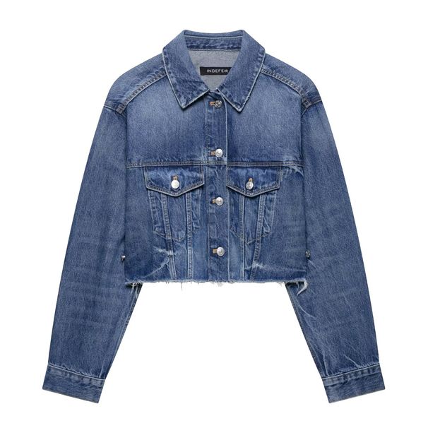 Women's Denim Jacket Casual Long Sleeve Round Neck Polyester Coat For Daily Wear XS/S/M/L_ecoleips.com