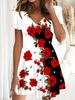 2025 European American Cross-border Fashion Summer New Dress With Floral Print, V-neck, And Short Sleeves_ecoleips.com
