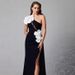 Sexy Black One Shoulder Back Bandage With Delicate Floral Decoration On The Chest Dress_ecoleips.com