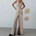 Women's Clothing Temperament Spring And Summer Thin Breathable V Neck Sleeveless Vest Trousers Slit Wide Leg Pants Suit 2 Pieces_ecoleips.com
