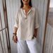 Women's Clothing Summer New Loose T Shirts For Women V Neck Cotton And Linen Button Tops_ecoleips.com