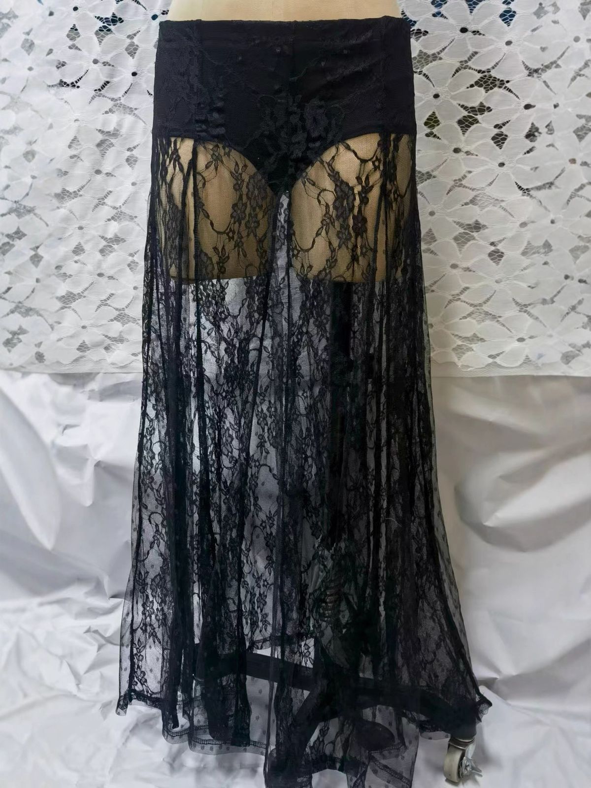 Women's Lace Trimmed Low Waisted Bodycon Maxi Skirt Cool Sophisticated Style Versatile Slimming Long Skirt For All Seasons_ecoleips.com