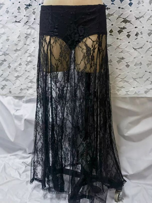 Women's Lace Trimmed Low Waisted Bodycon Maxi Skirt Cool Sophisticated Style Versatile Slimming Long Skirt For All Seasons_ecoleips.com