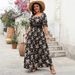 Women's Clothing Retro Square Neck Print Large Size Short Sleeve Dress_ecoleips.com