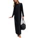 Women's Long Sleeve Base Dress Autumn Winter European American Style Satin Flowing Bodycon Long Skirt Fashionable Slit_ecoleips.com