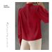 Aria Basics Aria Basics Solid Color Pleated Women's Blouse, Elegant Pullover Satin To, New Euroean And American Commuting Style Long Sleeve_ecoleips.com