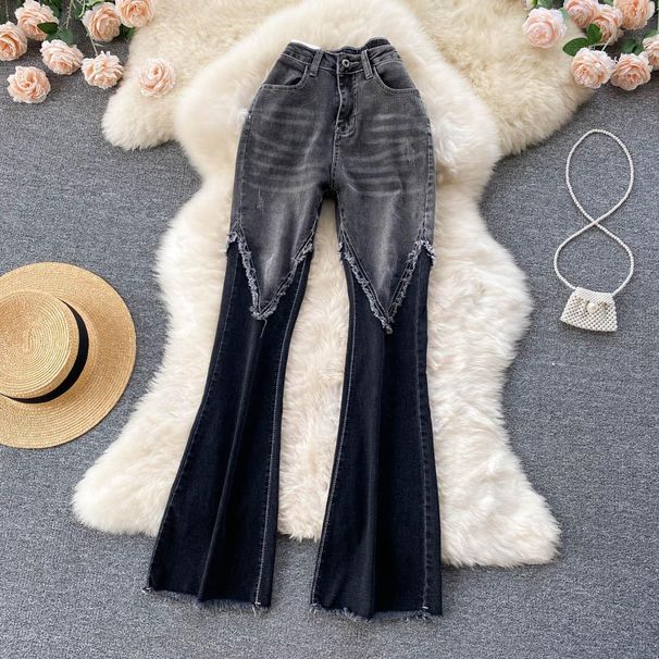 Women's Edge Micro-flared Jeans For Women Spring And Summer New Tassel Stretch Thin Slim Flared Pants_ecoleips.com