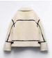 Women's Korean Style Fleece-Lined Faux Shearling Jacket Winter Casual Oversized Coat With Stand Collar - White_ecoleips.com