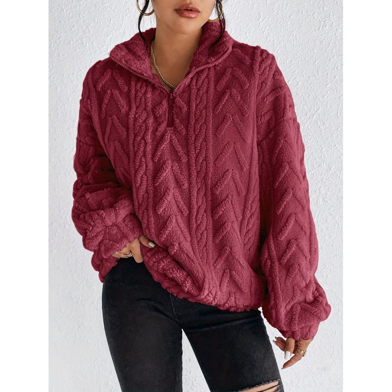 Women's Clothing Reversible Fleece Floral Zip-Up Hoodie - Soft & Stylish Pullover With Cozy Double-Sided Fabric (Wine Red, Khaki, Beige, Dark Gray)_ecoleips.com