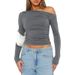 Autumn Women's Slanted Shoulder Long-Sleeved T-Shirt Base Shirt Slim Pullover One-Shoulder Top_ecoleips.com