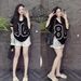 Fashion Women's Summer Two Piece Set V Neck Short Sleeve T-Shirt And Printed Shorts Loose Sporty Casual Trendy_ecoleips.com