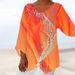 Summer Oversized Women's Tee With Casual Loose Fit, Irregular Print Design, Long Sleeves, V-Neck Top_ecoleips.com