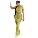 European And American New Women's Tight Sexy Pleated Short Sleeved Top Drawstring Pleated Skirt Two Piece Set_ecoleips.com