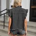 Distressed Denim Vest With Peplum Hem – Oversized Fit, Single Button, Lapel Collar (Blue/Black Grey/Leopard Print, S-XXL, Streetwear, Grunge)_ecoleips.com