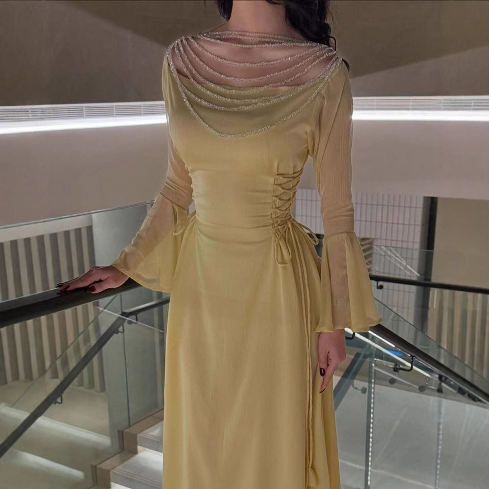 Women's Clothing Beaded Tie-Waist Mini Dress Sexy Fashion For Spring/Summer Middle East Style_ecoleips.com