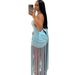 Women's Clothing Sexy Halter Neck Backless Tassel Dress Solid Color Spring Fashion_ecoleips.com
