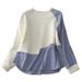 Asymmetrical Striped Contrast Panel Drop Shoulder Batwing Sleeve Relaxed Fit Round Neck Pullover Sweatshirt For Women_ecoleips.com