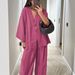 Women's Clothing Style Women's Casual Suit V Neck Tops And Wide Leg Pants Loose Fit Fashion For Formal & Casual For Women_ecoleips.com