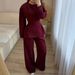 Women's Casual Long Sleeve round Neck T-Shirt Set High-Waisted Wide Leg Pants Comfortable Lounge Streetwear Outfit_ecoleips.com