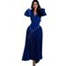 European And American Women's Clothing Large Size New Elegant Temperament Round Neck Long Sleeve Solid Color Ruffled Beaded Pleated Dress_ecoleips.com