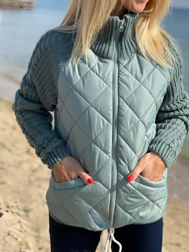 Women's Fashion 3D Effect Stand Collar Zip-Up Sweater Jacket – Streetwear Loose Fit Long Sleeve Coat, Lightweight Polyester With Faux Silk Filling_ecoleips.com