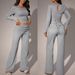 Women's Long Sleeve Crop Top And Pants Set Ribbed Knit Two Piece Outfit Casual Streetwear Relaxed Fit Pants With Drawstring_ecoleips.com