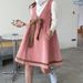 Autumn New Sweet Knitted Top Corduroy Strap Dress Bowknot Internet Celebrity Set For Pregnant Women_ecoleips.com