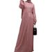 Elegant Women's Sequined Maxi Dress Autumn Dubai Style Round Neck Long Sleeve With Belt Middle East Fashion_ecoleips.com