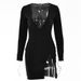 Women Chic Slim‑Fit Mini Dress With Flattering V‑Neckline & Long Sleeves_ecoleips.com