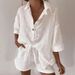 Linen-Cotton Blend Summer Two-Piece Set For Women – Button-Down Shirt With Tie-Waist Shorts In Classic Colors (S-XXL)_ecoleips.com