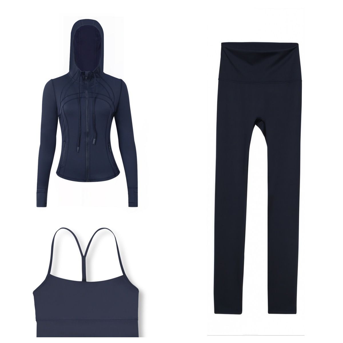 Nude Feel Three Piece Women's Sports Set Cropped Pants Hooded Jacket Y Back Bra Fitness Exercise Yoga Sportswear_ecoleips.com
