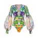 Deep V-Neck Lantern Sleeve One-Piece Swimsuit – Floral Print Beach Cover-Up Set (UPF 50+ Sun Protection, Tummy Control)_ecoleips.com
