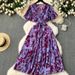 Slimming Design One-Piece V-Neck Tie Waist Short Sleeve Floral For Women Summer Elegant French Style Long Dress_ecoleips.com