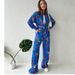 European And American Fashionable Bright Print Lace-up Loose Shirt Straight Pants Suit_ecoleips.com