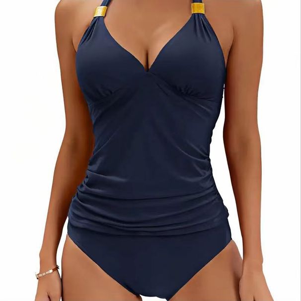 Women's Clothing Halter Tie Bikini Set - High Waisted Sexy Two Piece Swimsuit, Push Up No Wire, Solid Color (Black, Army Green, Peacock Blue, Etc.)_ecoleips.com