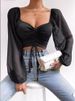 K Female Low-cut Sexy V-neck Splicing Chiffon Drawstring Puffy Sleeve Slimming Top. No Bags, Necklaces, Or Other Accessories._ecoleips.com