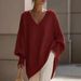 2026 Spring Cross Border Solid Color Long Sleeve V-neck Lazy Style Sweater Women's Loose Knitted Top_ecoleips.com