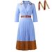 Elegant Notched Lapel Winter Knit Dress for Women with Belt Pleated Skirt Stylish S-XXXL_ecoleips.com