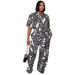 Women's Clothing Women's Printed Collared Trousers Set High Waisted Wide Leg Trousers Open Front Top Summer Fashion Elastic Short Sleeved_ecoleips.com
