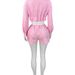 Women's Fashion Lapel Striped Shirt And Elastic Waist Shorts Two-Piece Set - Splicing Long Sleeve - Spring/Summer_ecoleips.com
