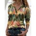 Women's Autumn French Style Contrast Print V-Neck Long Sleeve Base Shirt Top Women's Contrast Design_ecoleips.com