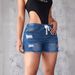 Women's Clothing Summer New Elastic Waist Ripped Tassel Rough Elastic Denim Shorts Women_ecoleips.com