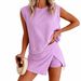 Women's Fashion Casual Suit Solid Color Short Sleeved T-Shirt And Three Quarter Pants Two-Piece Set Pure Cotton Summer New_ecoleips.com