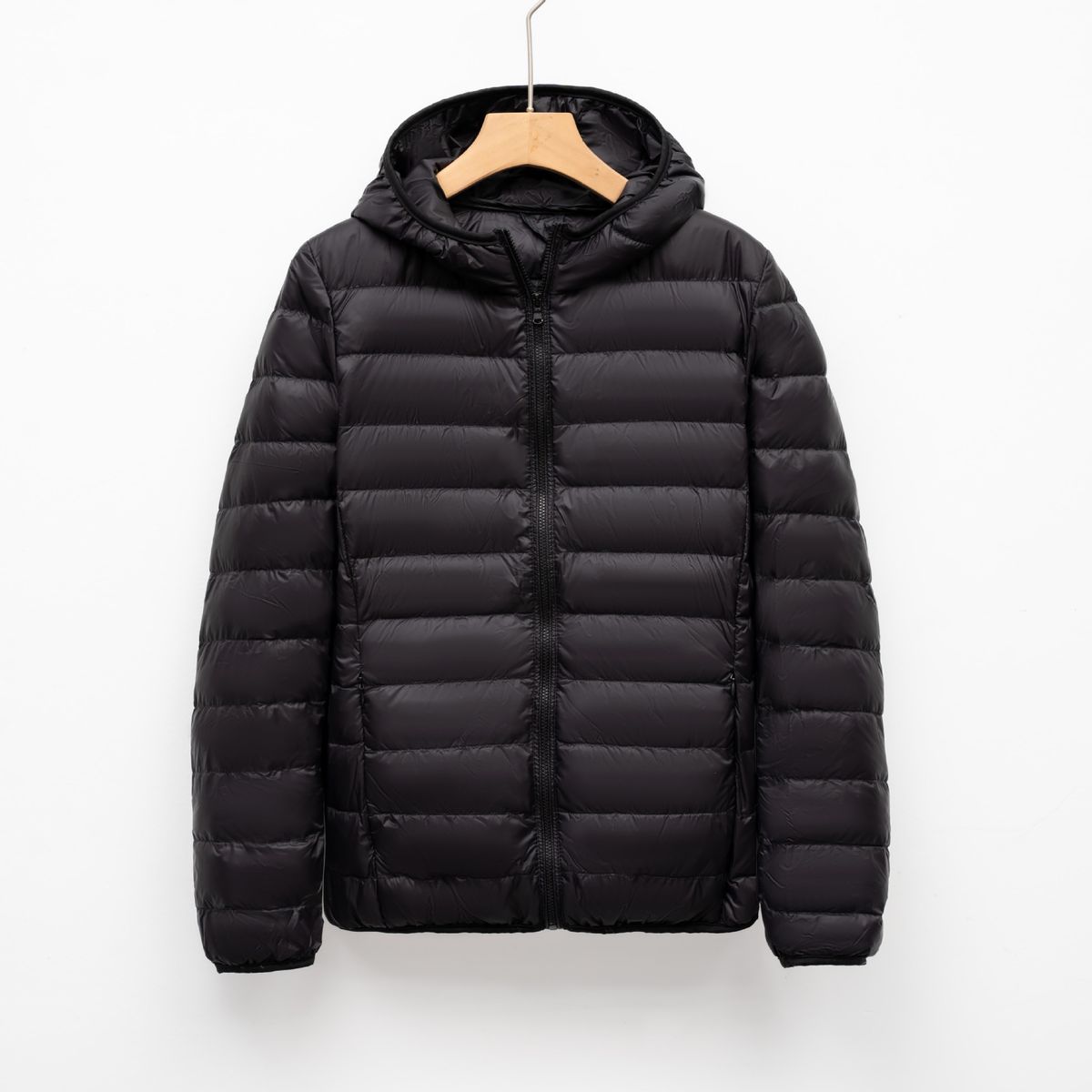 Pinghu Chixin Simple Versatile Casual New Black Lightweight Women's Hooded Down Jacket_ecoleips.com