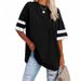 2025 Cross-Border Women's Tops European And American Loose-Fit Half-Sleeve Round Neck Color-Block Waist-Cinching_ecoleips.com